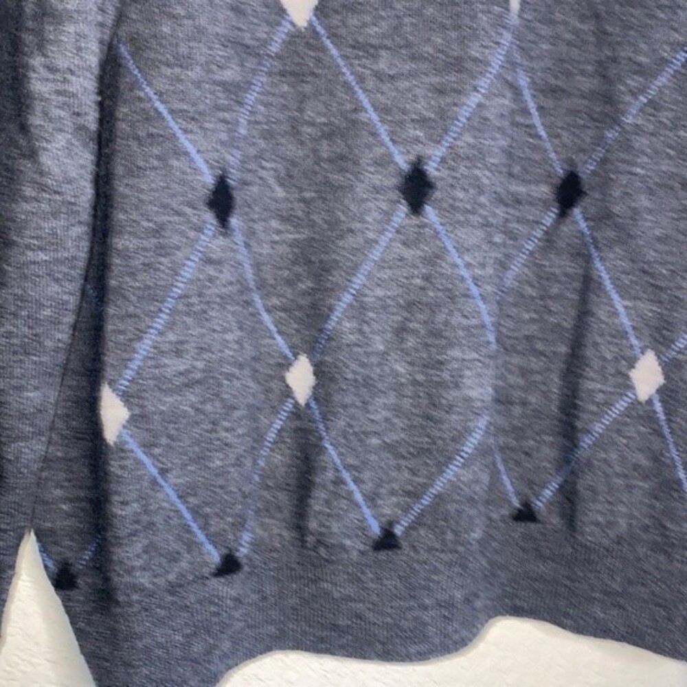 mens merino wool sweater diamond Large golf vneck luxury preppy gray - Picture 8 of 9